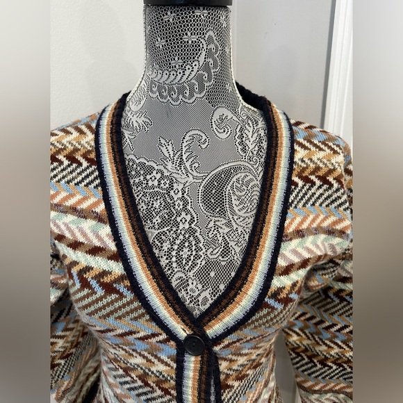 VTG 70’s College Dress Chevron Striped Cardigan. Colorful. Pockets Small. - Picture 10 of 15